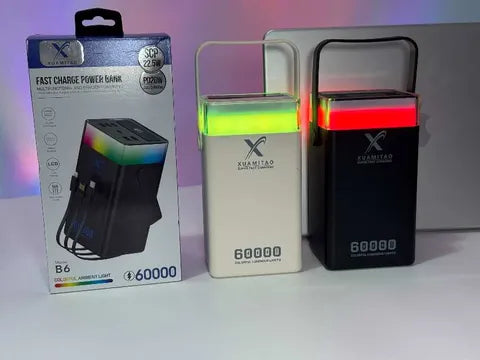 Power Bank XUAMITAO B6 60000mAh – Charge rapide PD20W avec lumière d'ambiance