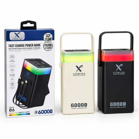 Power Bank XUAMITAO B6 60000mAh – Charge rapide PD20W avec lumière d'ambiance